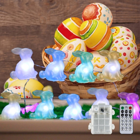 Easter Decorations Easter Lights String 10 ft 30 LEDs Bunny Light Easter String Lights Battery Operated with 3D Rabbit Shaped Easter Bunny Decor for Indoor Outdoor Home Party Bedroom