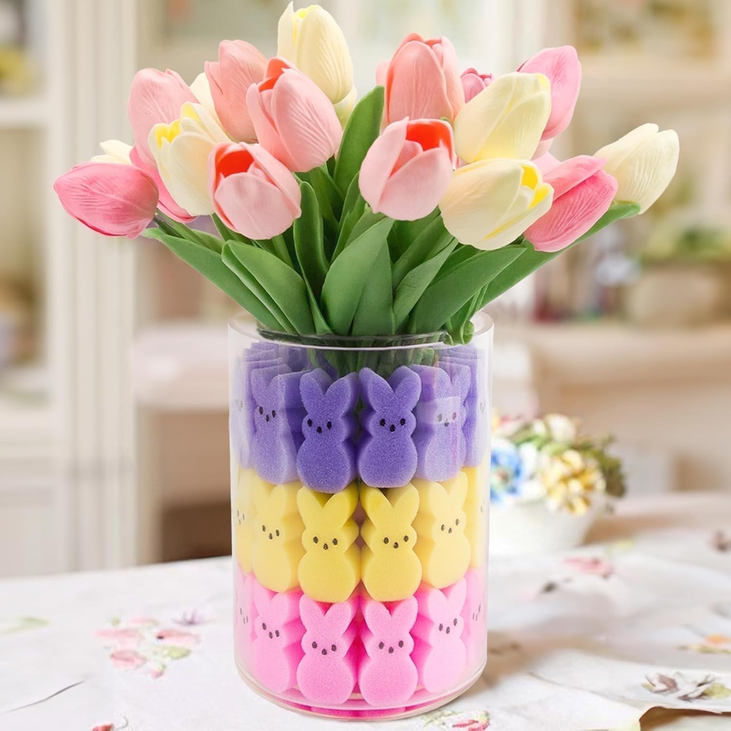 Easter Decorations - Spring Decor Home Decoration Centerpieces for Tables, Easter Peeps Bunnies Vase Filler Set