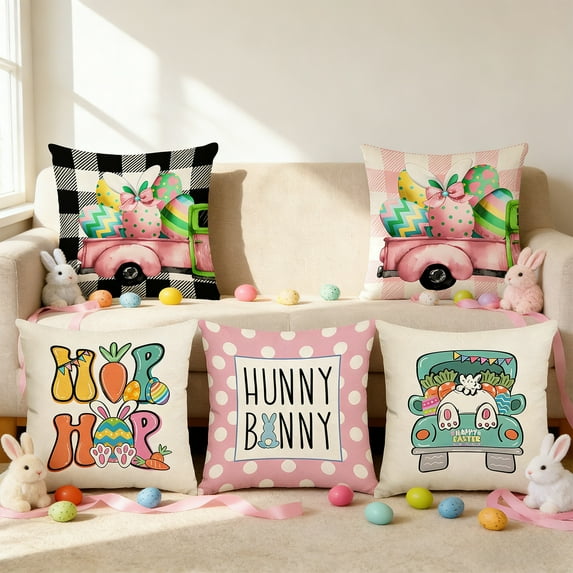 Easter Decorations Easter Pillow Cover Rabbits Easter Egg Sofa Bedhead Decoration Imitation Linen Pillow Cushion Cover