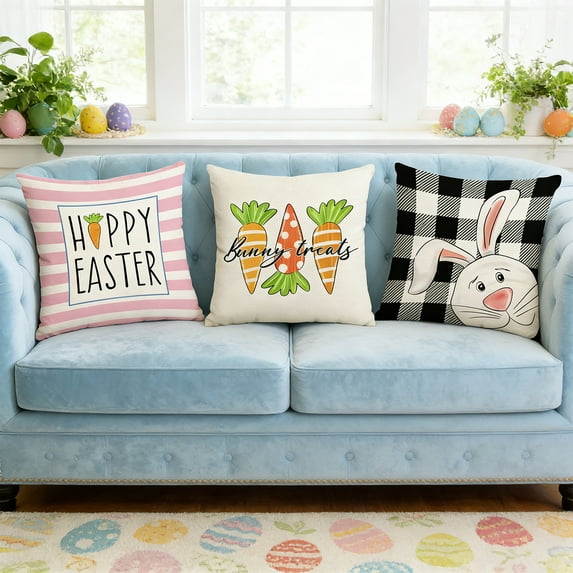 Easter Decorations Easter Pillow Cover Rabbits Easter Egg Sofa Bedhead Decoration Imitation Linen Pillow Cushion Cover