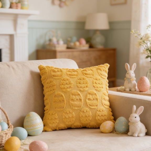 Easter Decorations Easter Pillow Covers 18x18 Inches Bunny Egg Cushion Cover Soft Throw Pillow for Sofa Chair Bedroom Spring Home Decor