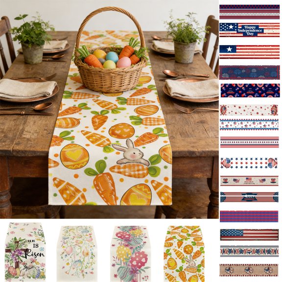 Easter Decorations Easter Table Runner Spring-themed Table Runner With Rabbits And Easter Eggs Made Of Linen Material Suitable For Easter Home Decoration