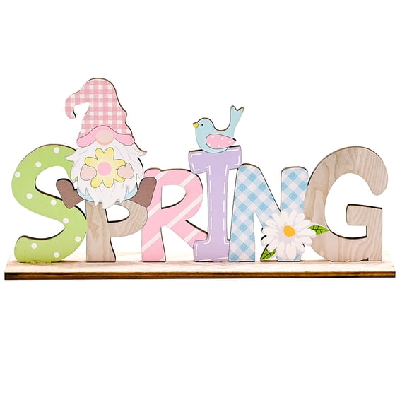 Easter Decorations, Easter Wooden Letter Ornament with Colored Dwarf and Egg Patterns, Easter Bunny Decor Tabletop Plaque for Spring, Easter Decor