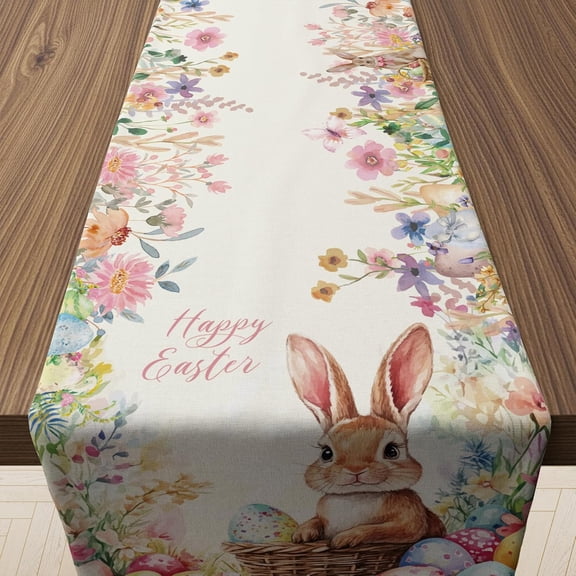 Easter Decorations - Egg Rabbit Table Runner | Easter Party Decorations Favors Supplies Indoor Outdoor - Spring Backdrop Banner Basket Stuffers for Kitchen Home Dining Table Decor