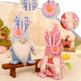 thumbnail image 1 of Easter Decorations Faceless Gnomes, Bunny-Eared Couple Dolls With Blue-White Plaid Design & Floral Accents, Handmade Forest Man & Apron Gnome Decor For Easter, Spring Parties,, 1 of 3
