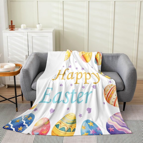 Easter Decorations Fleece Throw Blanket for Kids Boys Girls Eggs Pattern Flannel Blanket Plush Fuzzy Ultra Soft Easter Gifts for Bed Couch Chair Living Room Star Print Modern 30" x 40"