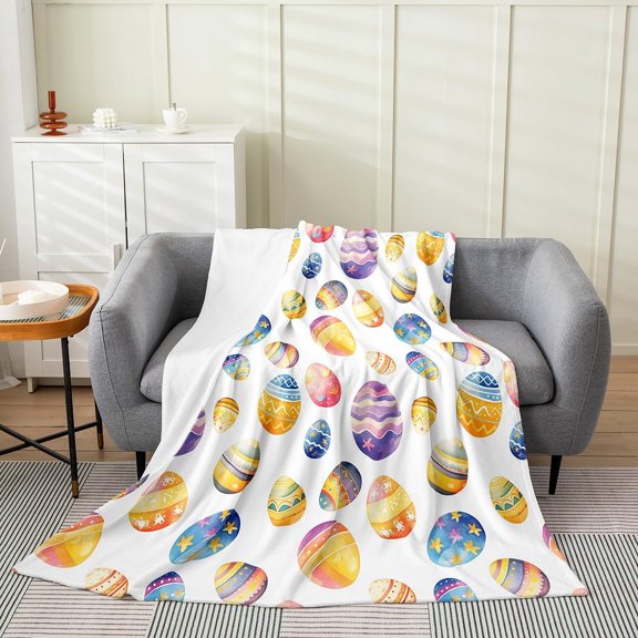 Easter Decorations Fleece Throw Blanket for Kids Boys Girls Eggs Pattern Flannel Blanket Plush Fuzzy Ultra Soft Easter Gifts for Bed Couch Chair Living Room Modern 30" x 40"