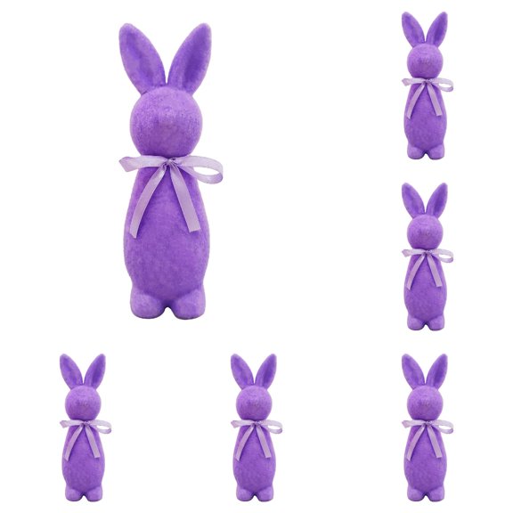 Easter Decorations Flocked Bunnies 8.66 Inch Flocking Rabbit, Bow Tie Figurine Tabletop Ornament for Spring Home Office Table Decor, Easter Centerpieces and Party Supplies Decoration