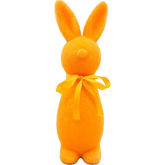 Easter Decorations Flocked Bunnies Figurine with Bow tie 9.7" Flocking Rabbit Tabletop Ornament for Easter Centerpieces for Spring Home Office Table Decor, Party Supplies