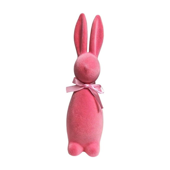 Easter Decorations Flocked Bunnies Figurine with Bow tie 9.7" Flocking Rabbit Tabletop Ornament Great for Tabletop, Mantel Decorations for Home Easter Party