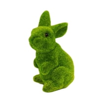 Easter Decorations Flocked Bunny Figurines Set of 2, Green Velvet Simulation Rabbits Ornament for Spring Home Desk Tabletop Decor