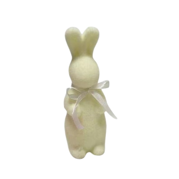 Easter Decorations Flocked Rabbit Figurines with Bows Cute Animal Statues for Home Desk Party Centerpieces Holiday Festival Ornament
