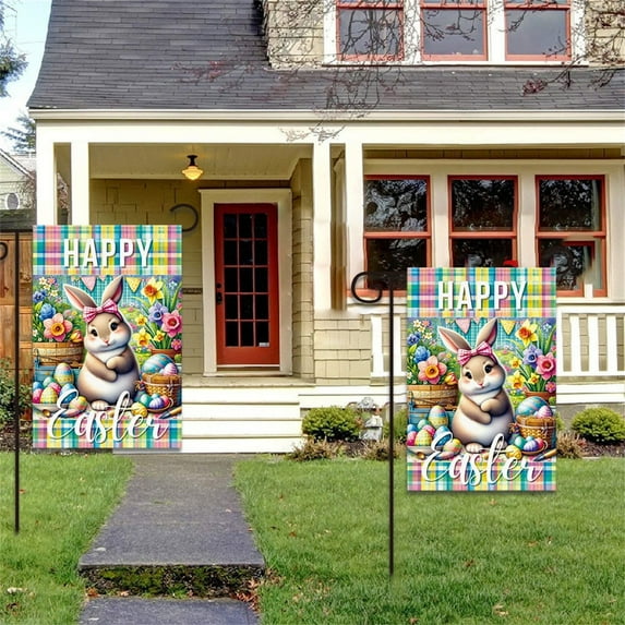 Easter Decorations Garden Flag Bunny Carnival Party Outdoor Yard Flag Double Sided Spring Holiday Banner for Front Porch Home Decor , 17.7x11.7"