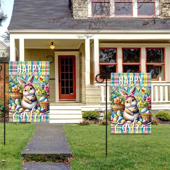 Easter Decorations Garden Flag Bunny Carnival Party Outdoor Yard Flag Double Sided Spring Holiday Banner for Front Porch Home Decor , 17.7x11.7"
