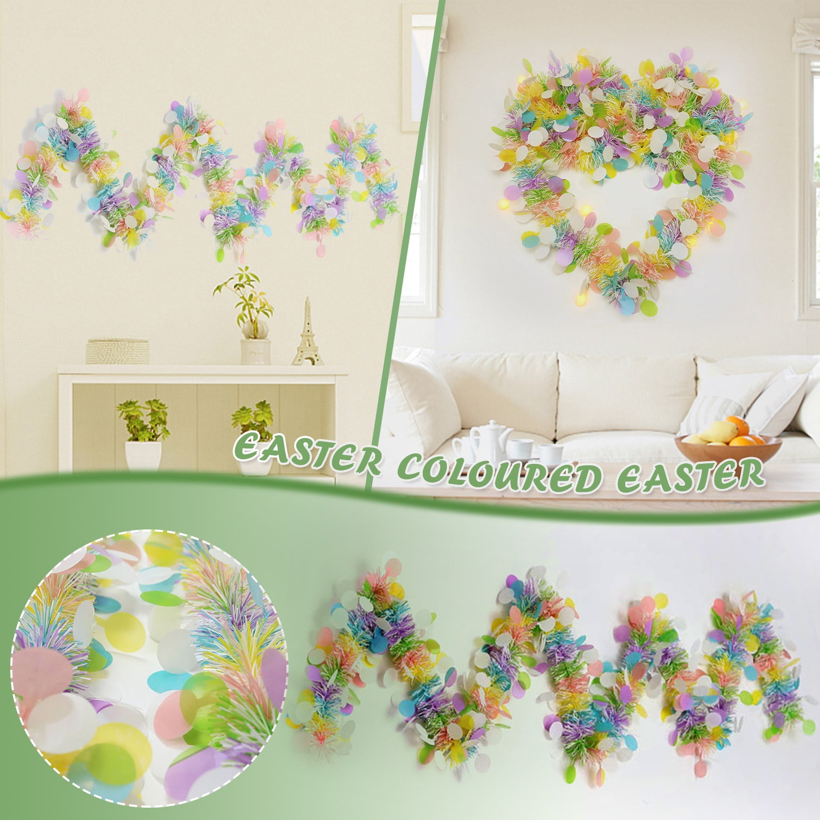 Easter Decorations Garland for Tree, Colorful Tinsel Fringe Decor