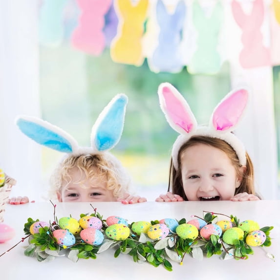 Easter Decorations Garland with Easter Eggs for Fireplace Indoor Outdoor Decorations Rattan Door Hanging Holiday Party Indoor Spring Decorations