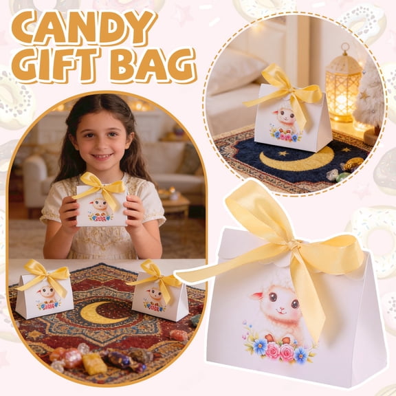 Easter Decorations Gift Boxes - Moon and Castle Candy Favors Boxes for Dates, Treats and Small Gifts, Elegant Paper Ramadan Decor for Iftar Table and/Eid Party Supplies B, 10Pcs