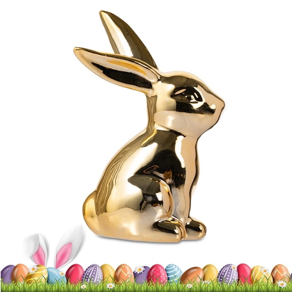 Easter Decorations, Golden Bunny Figurines, Bunny Ceramic Rabbit Jewelry Holder Dish - Trinket Tray for Rings, Earrings, Necklace Organizer, for Home Office Table Decor Style 1