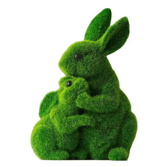 Easter Decorations Green Fuzzy Flocked Bunny Rabbit Figurines Easter Spring Decor Moss Covered Artificial Animal Indoor Table Shelf Home Kitchen Decoration 10 inch B