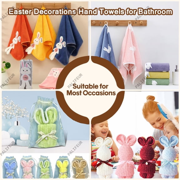 Easter Decorations Hand Towels for Bathroom - Decorative Spring Home Decor Guest Towels, Soft 100% Cotton Bunny Print, Quick-Dry Absorbent Bathroom Hand Towels for Kitchen (White) by PALIFEUR