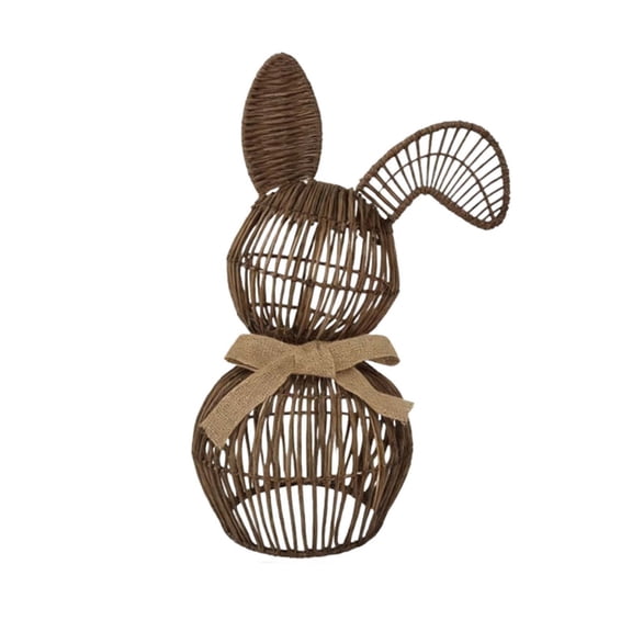 Easter Decorations Handmade Wooden Bunny, Natural Rattan Hand-Woven Easter Basket for Egg Hunt, Rustic Spring Table Centerpiece for Home, 1 Count