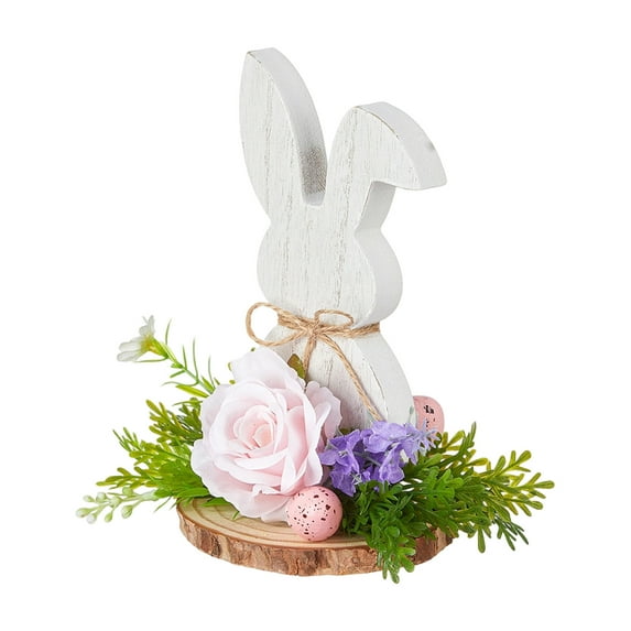 Easter Decorations for Home Bunny Table Decorations Indoor, Farmhouse Wooden Rabbit with Flowers Egg for Easter and Spring Home Decor, Happy Easter Table Centerpiece Signs Tiered Tray Decoration