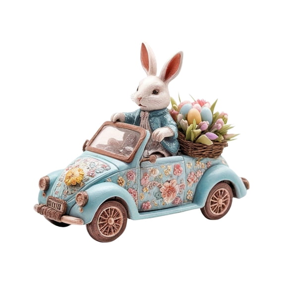 Easter Decorations for the Home Easter Eggs Bunny in Truck 2D Acrylic Plaque Spring Easter Decoration Vintage Rustic Farmhouse Bunnies Rabbit Figurine Kitchen Tiered Tray Tabletop Bookshelf Decor