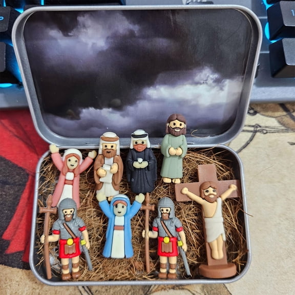 Easter Decorations For Home,Mini Jesus Figures,2026 New Mini Christmas & Easter Nativity Set in a Tin Box - Mini Easter Jesus Classic Scenes - Small Pocket Nativity Sets & Figures(4IN)