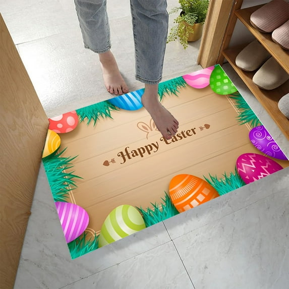 Easter Decorations for the Home QTOCIO Door Mat Easter Colorful Eggs Rubber Support Kitchen Rug Plumeria Heart Stripe Washable Entrance Rug For Bedroom Dining Room Front Door Decoration