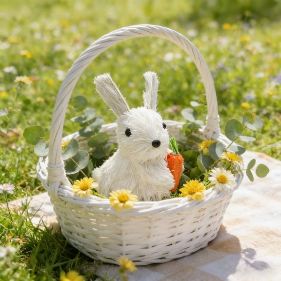 Easter Decorations for Home Sisal Bunny Figurines with Carrot & Egg, Spring Straw Bunny Statue Farmhouse Easter Centerpieces for Tables Easter Rabbits Decor Spring Decorations for Home Office Kitchen