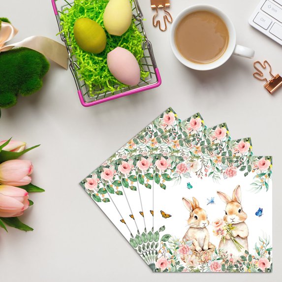 Easter Decorations Indoor Outdoor Paper Dinner Plates Easter Theme Party Tableware Set Spring Flower Bunny Disposable Party Supplies