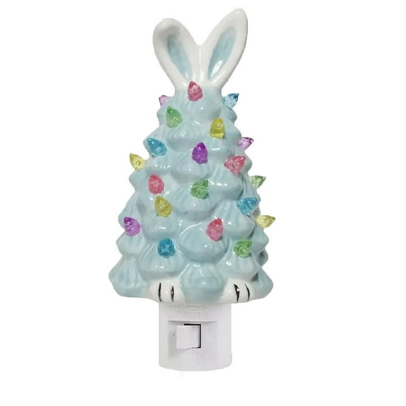 Easter Decorations Indoors, Easter Bunny Night Light Plug In Bunny Tree Easter Decorations Are Suitable For Indoor Spring Tabletop Decorations, Easter Bunny Decor Figurine Blue