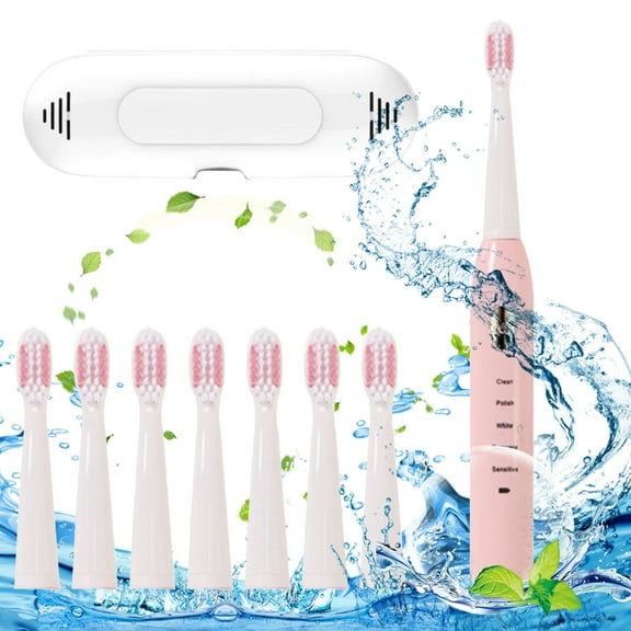 Easter Decorations Kokovifyves Adult Electric Toothbrush with 8 Brush Heads and Travel Case Household Soft Bristle Cleaning Toothbrush Fully Automatic Intelligent Toothbrush Teeth Whitening