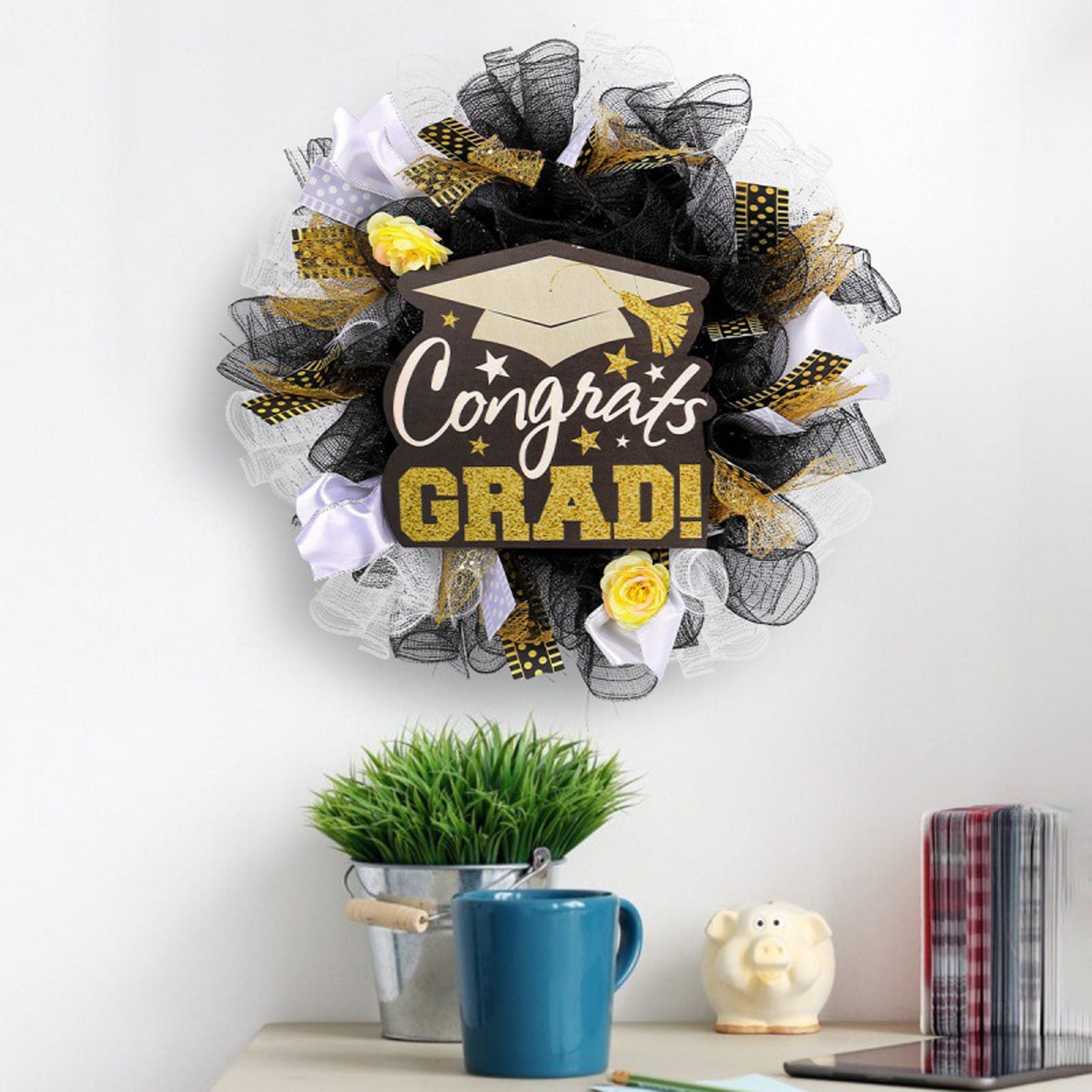 Easter Decorations Kokovifyves Clearance Sales Graduation Season Decoration Wreath Mesh Bachelor's Cap Wooden Sign Wreath Classroom Door Hanging
