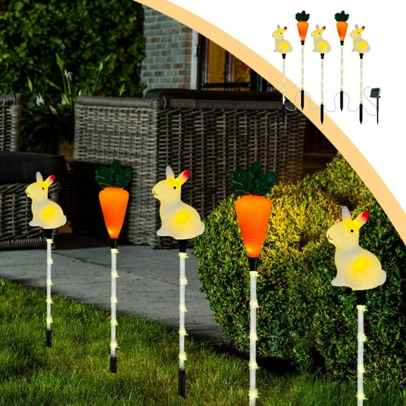 Easter Decorations LED Easter Solar Lights Easter Classic Bunny Carrot Elementals Solar Ground Lights Holiday Outdoor Garden Yard Decoration One Tow Five