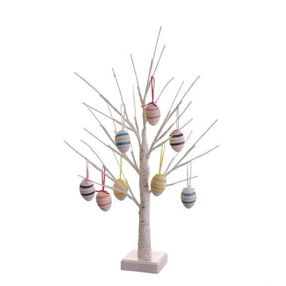 Easter Decorations Lighted Easter Decorative Tree Set with Pastel Egg Ornaments Pre-Lit Birch Twig Tree for Tabletop Mantel Home Party Decor Easter Centerpiece