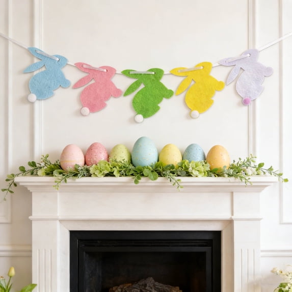 Easter Decorations Mantel Garland: Cute Felt Easter Rabbit Mantel Decor, Bunny Garland, Hanging DIY Spring Decorations for Fireplace Wall Office Indoor