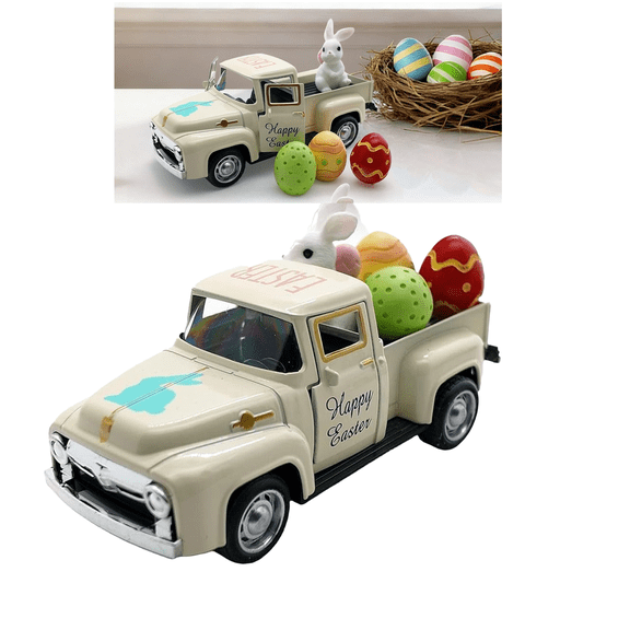 Easter Decorations，Mini Farmhouse Vintage Resin Truck Tiered Tray Decor with Easter Eggs Bunny
