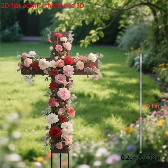 Easter Decorations Outdoor Easter Yard Cross Card Insertion, He Is Risen Yard Decor Religious Easter Yard Signs Christian Cross Lawn Stakes for Outside Church Home Garden Porch Party Supplies