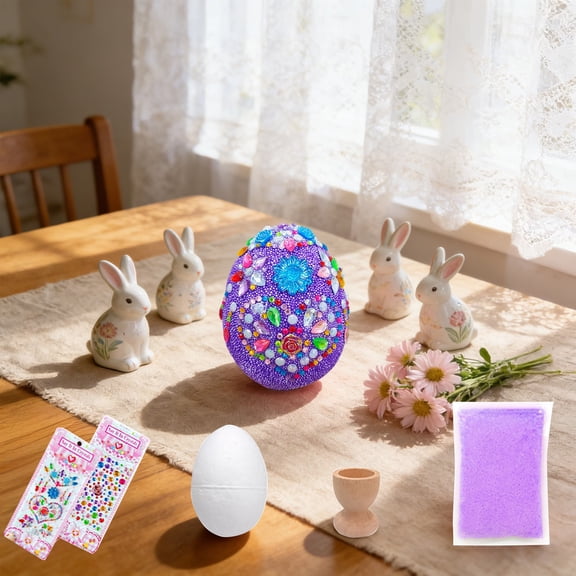Easter Decorations Party , DIY Foam Egg Decorating with Glitter Rhinestone Blue for Kids Arts Party Activity Donative