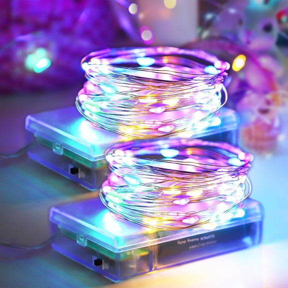 Easter Decorations Pastel Fairy String Lights Indoor, Battery Operated Powered with Timer, 2 Pack Total 33FT 100 Led Mini Mason Jar Waterproof Firefly Lights for Garland DIY Party
