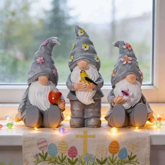 Easter Decorations Pink Purple Hat Gnomes Butterfly Bird Flower Ornaments Rustic Tabletop Display, Spring Easter Decorations for Home Table
