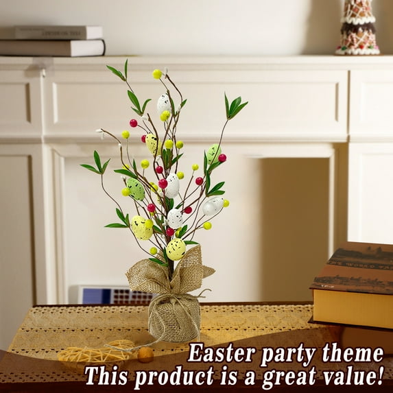 Easter Decorations, Pre-Lit Easter Egg Tabletop Decor with Delicate Ornaments, for Home Party Wedding Holiday Spring Summer Decoration, Green/Pink/Blue