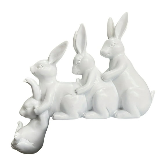 Easter Decorations Resin Bunny Family Figurine 6.69 Inch Tabletop Decor for Home, Easter Decor Four Rabbits Sculpture for Party Shelf Display