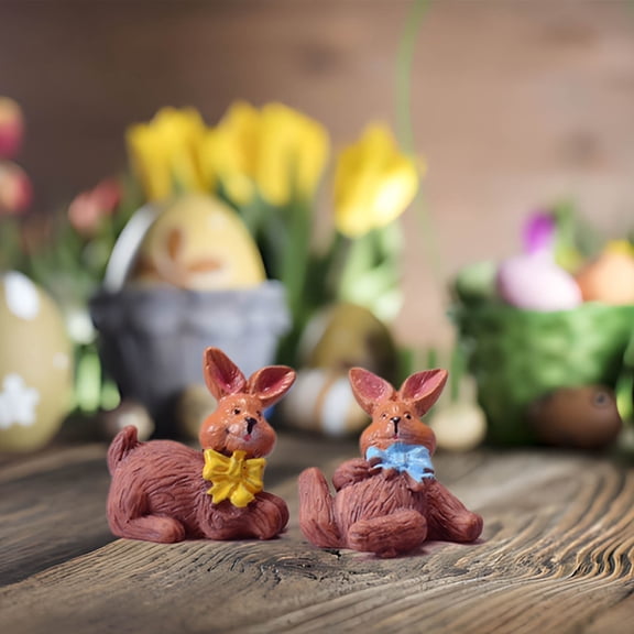 Easter Decorations Resin Rabbit Figurines with Carrot and Easter Egg Mini Landscape for Desk Table Home Decoration Pair Easter Basket Stuffers