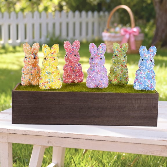 Easter Decorations Set, Glitter Bunny Figurines, Foam Eggs & Carrot Ornaments, Spring Holiday Tabletop Decor for Party, Home, Kids' Crafts