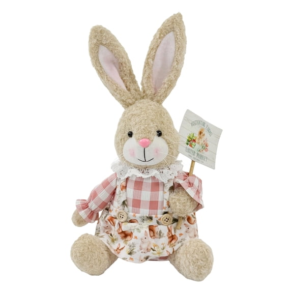 Easter Decorations Sitting Stuffed Easter Bunny Tabletop Accent Soft Spring Decorations Holiday Home Decor Farmhouse Checkered Fabric 12.6 Inch Figurine Gift for Easter