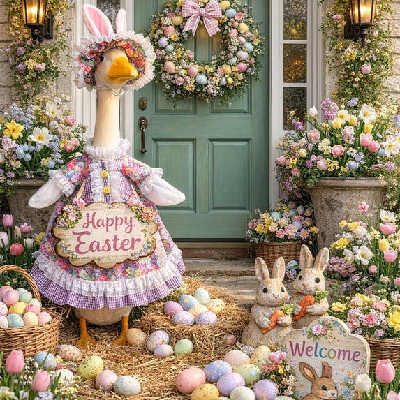 Easter Decorations Spring Decor Spring Decor Easter Gooses Outfits Gooses Statue Easter Dress Patio Gooses Outfits Hat Set for 23Inch Statue Patio Garden Decoration