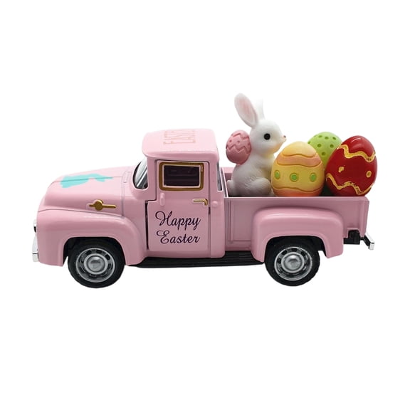 Easter Decorations Trucks, 5" Mini Metal Easter Trucks Tabletops with Eggs Plastic and Bunny Figurine, Easter Vintage Farmhouse Pickup Ornaments for Home, Indoor and Table Centerpiece