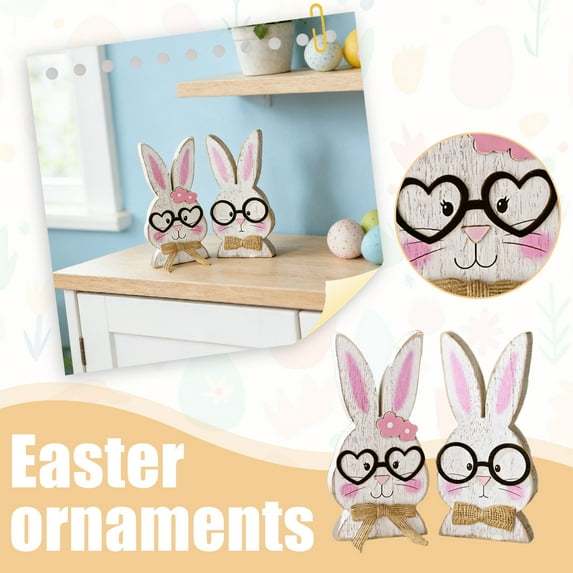 Easter Decorations Wooden Bunny Ornaments Easter Decorations Spring Decor Cute Bunny Figurines for Home Table Shelf Home Holiday Decoration Gift 7" 1pcs D